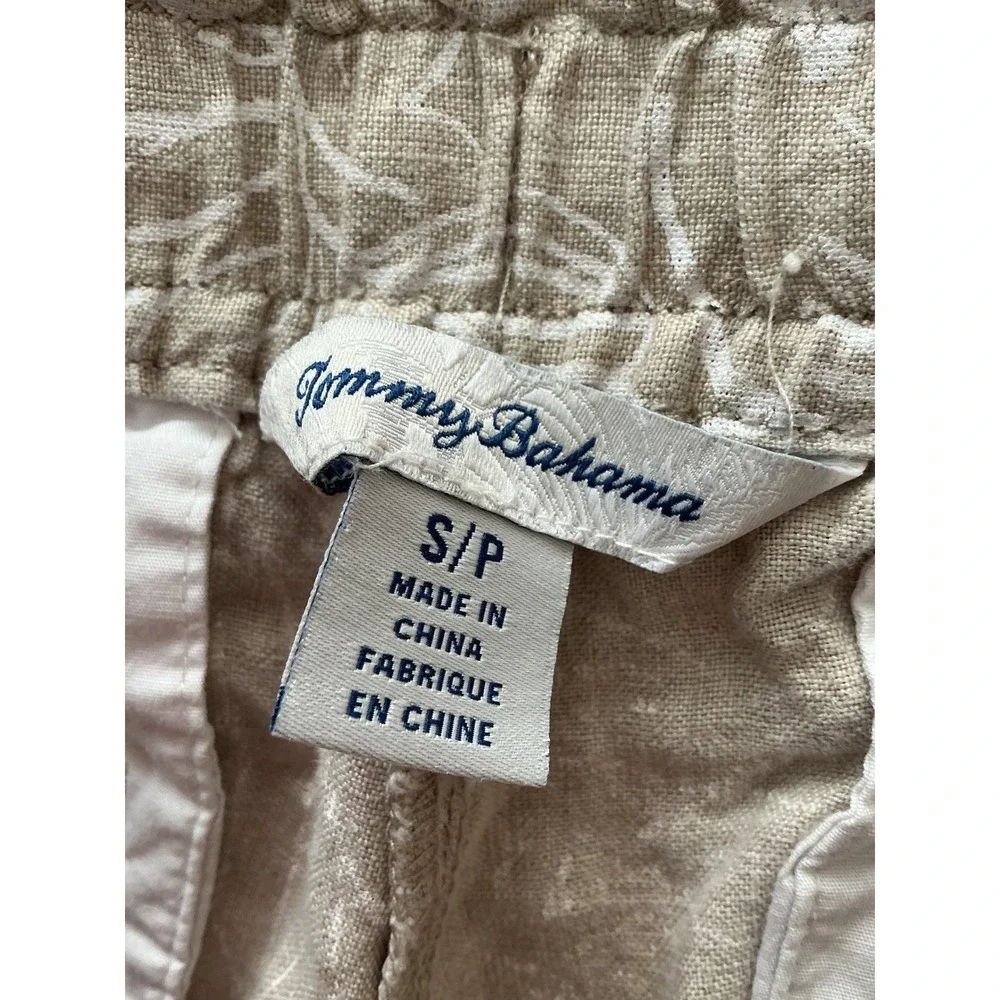 Tommy Bahama Pants Size S Tan White Tropical Floral Linen Cotton Drawstring - Picture 4 of 7